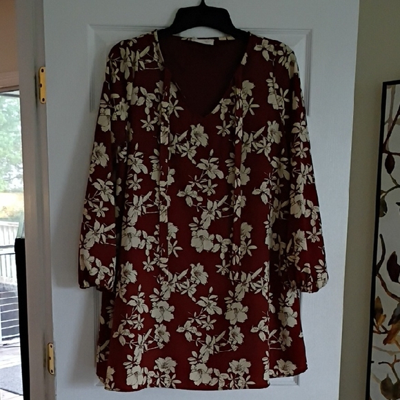 Peach Love California Dresses & Skirts - Peach Love California Burgundy/Brown Floral Dress, L